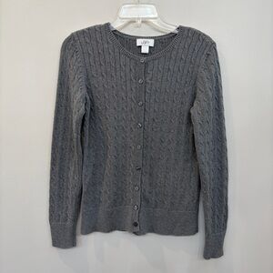 Ann Taylor Loft Gray Cable Knit Button Front Cardigan Sweater Size S Cotton
